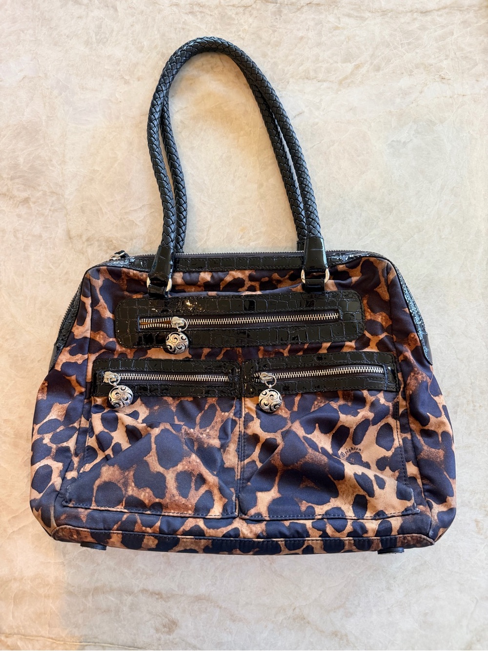 Brighton Leopard Print Satchel Handbag with Braided Handles